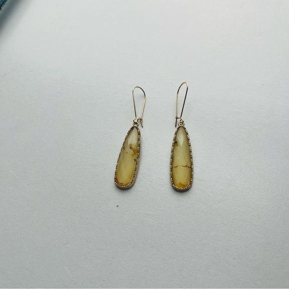 Golden Amber Dangle Earrings with Silver Hooks - Picture 1 of 5
